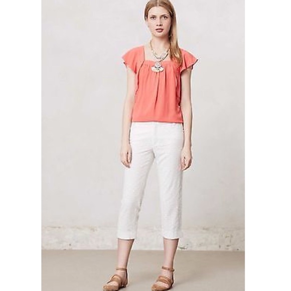 Anthropologie Pants - Anthropologie white eyelet Cartonnier capri pants